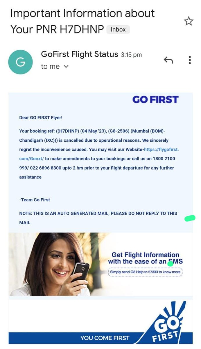 @MoCA_GoI @Gen_VKSingh
@GoFirstairways  cancelled my Mumbai to Chandigarh flight with 1 DAY notice, no one answering complaint numbers, As a student with LIMITED funds, this is a NIGHTMARE. Arrange an alternative flight NOW! #airlinecomplaint #cancelledflight.