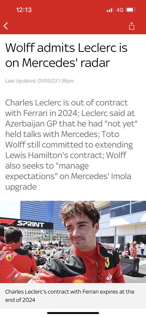 kpug69's tweet photo. Plot twist- Mercedes and Ferrari swap leclerc for Hamilton, Hamilton always said he would one day love to drive for Ferrari 🤔 #f1 #skysports #Formula1 https://t.co/vfoE4J1eU5