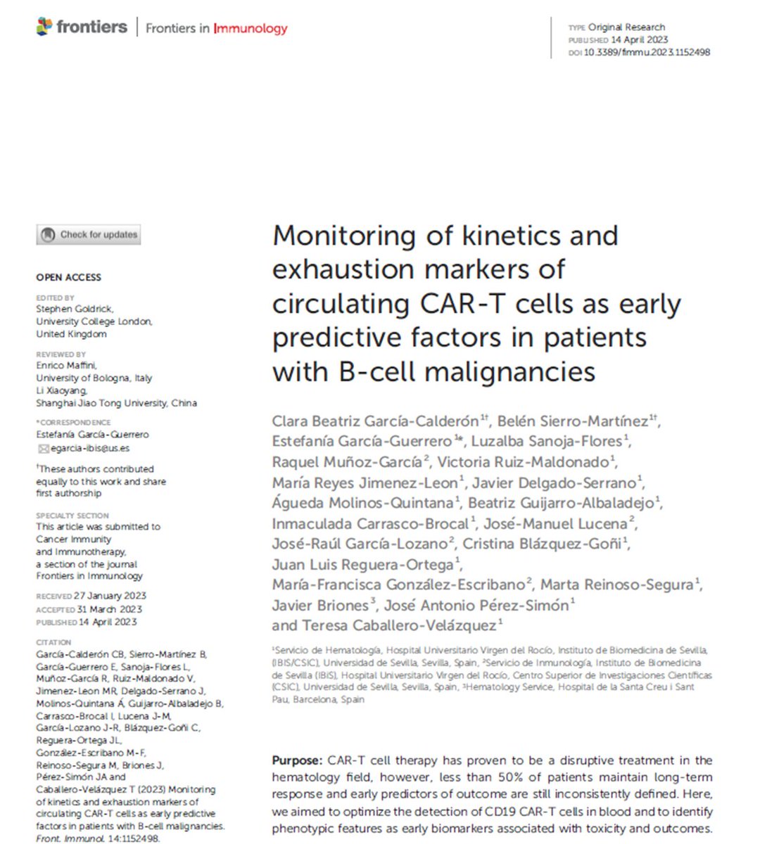 HematoHUVR's tweet image. Queremos compartir nuestro estudio de correlación entre la cinética celular y la caracterización inmunofenotípica de las #CART circulantes
Publicado en: pubmed.ncbi.nlm.nih.gov/37122702/ 
#celltherapy
#cellandgenetherapy
#SomosHUVR