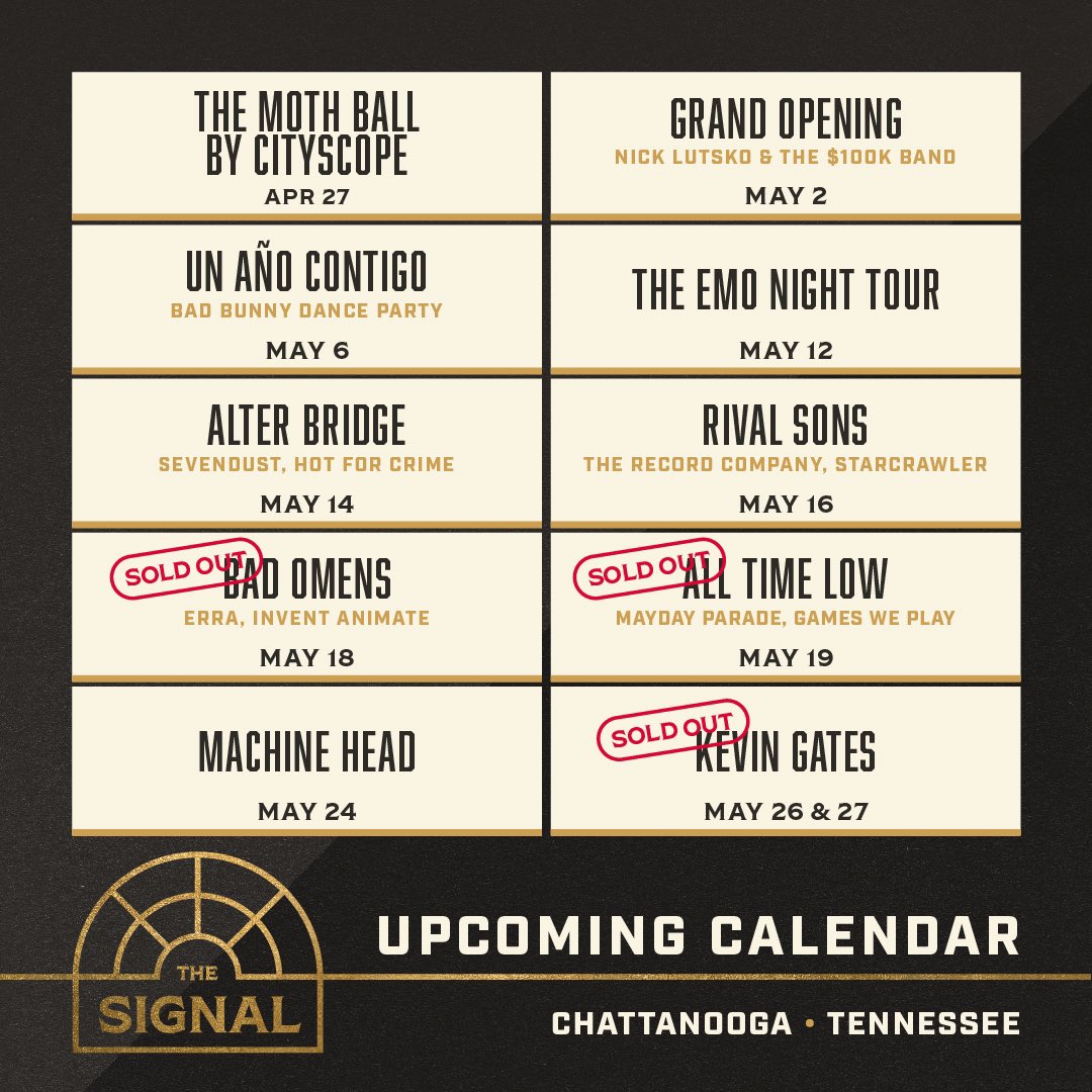 SonderprTN's tweet photo. TONIGHT: The Signal opens for a free show featuring Nick Lutsko &amp; The $100k Band at 21 Choo Choo Ave. Doors will open at 7pm and the show starts at 8. @newschannelnine @Chattanoogancom @Local3News @wdefnews12 @WUTC_FM @Hits96Radio @TimesFreePress @NOOGAtoday https://t.co/fBJSKT5zkW