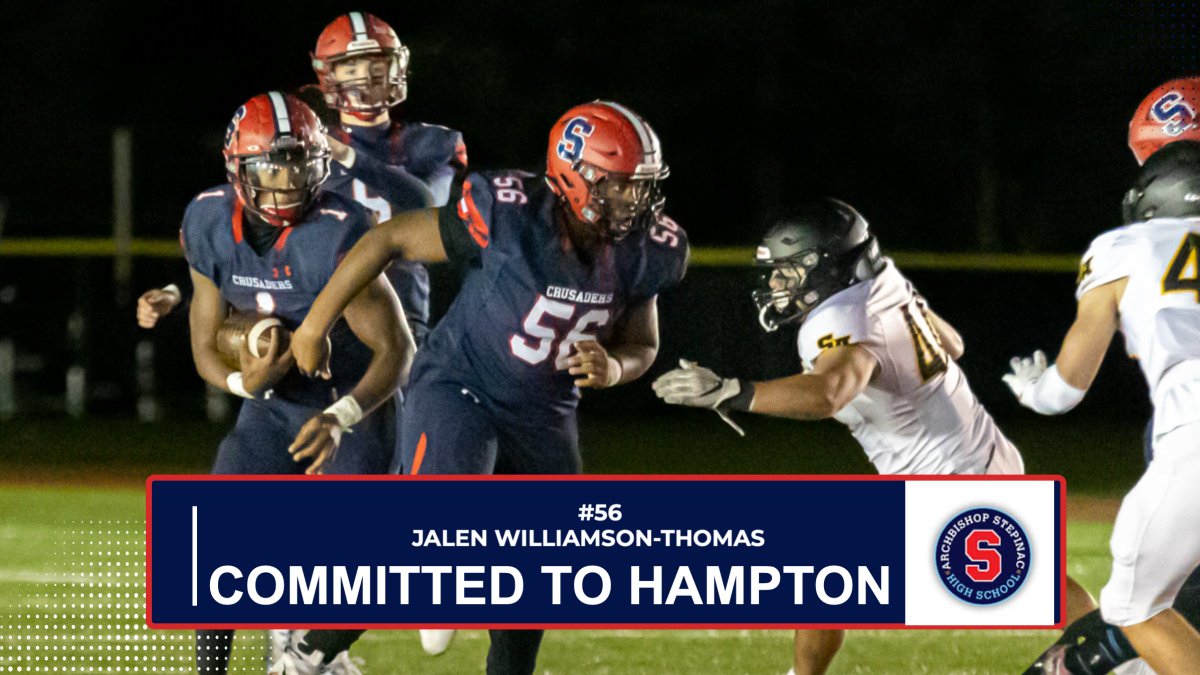 StepinacSports's tweet photo. Congratulations Jalen Williamson-Thomas &amp; family on your commitment to Hampton Football. Hampton plays in the CAA conference. @_jalenthomas_  @HamptonFootball @lohudsports @KDJmedia1 @StepinacHS #Stepinac75 #NacNATION https://t.co/oeWYTOhEGT
