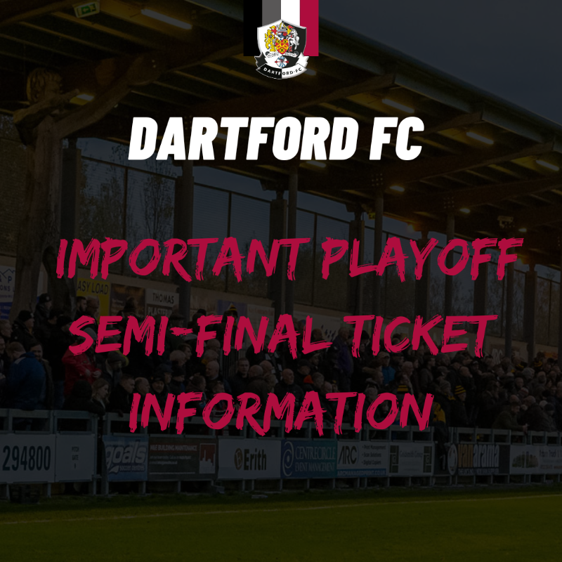 dartfordfc's tweet photo. 🚨 Sunday’s semi-final playoff clash WILL be segregated at Princes Park. 

As a result, online tickets will stop from 7:30PM tonight and will re-open at 9am on Wednesday, with separate links for home and away supporters.

More information can be found below!

#DartfordFC #DartsFC