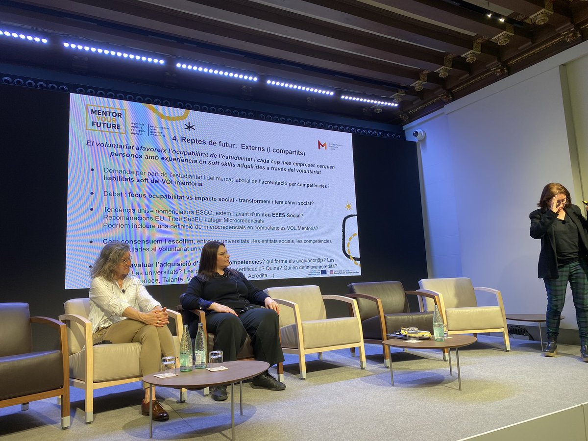 Avui assistim a la jornada del projecte europeu #MentorYourFuture organitzat per la <a href="/Mentoriasocial/">Coordinadora de Mentoría Social</a> on s’insisteix en la necessitat d’identificar, avaluar, certificar i acreditar les competencies adquirides fent mentoria #voluntariat #softskills <a href="/acciocivicat/">Compte no operatiu</a> <a href="/dsocialscat/">Drets Socials i Inclusió</a>