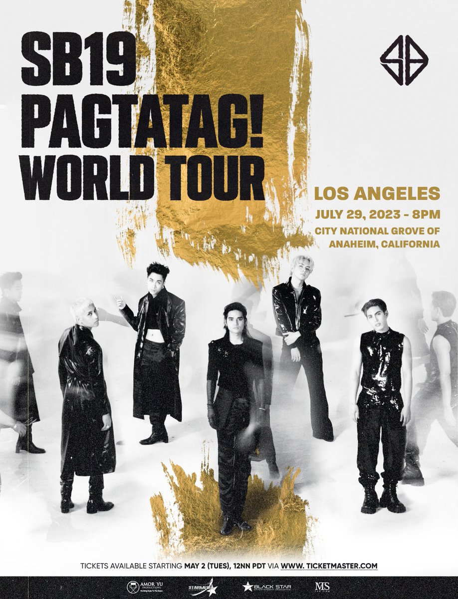 ⚠️ PAGTATAG! World Tour: LOS ANGELES  
📷 Tickets available starting MAY 2 (TUE), 12NN PDT via ticketmaster.com/event/09005E8E…

#SB19 #PAGTATAG #SB19PAGTATAG #PAGTATAGWorldTour #PAGTATAGWorldTourLosAngeles