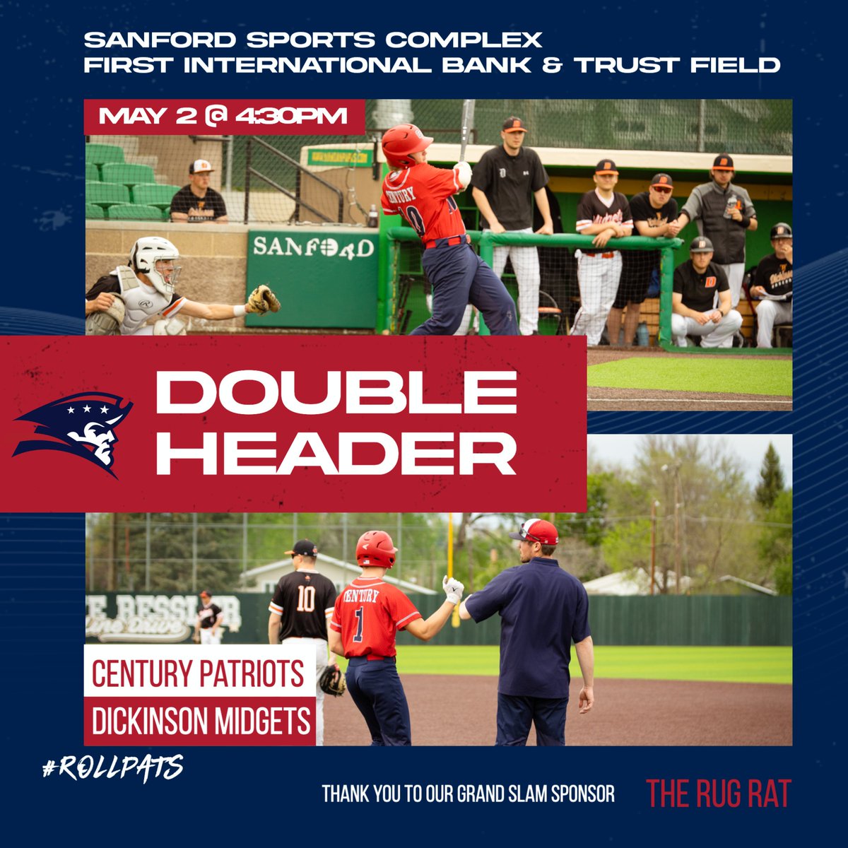 CenturyBSBL's tweet image. The Patriots host the Dickinson Midgets today for a conference matchup!
📍Sanford Sports Complex, Bismarck ND
⌚️ 4:30PM
🆚 Dickinson Midgets
📹 Gamechanger "Century Patriots"
@CHSPatriotsAD @NDHSAA @WDAsports @CHSCakeEaters @DHSMidgetsAD @BaseballMidgets #rollpats #springbaseball