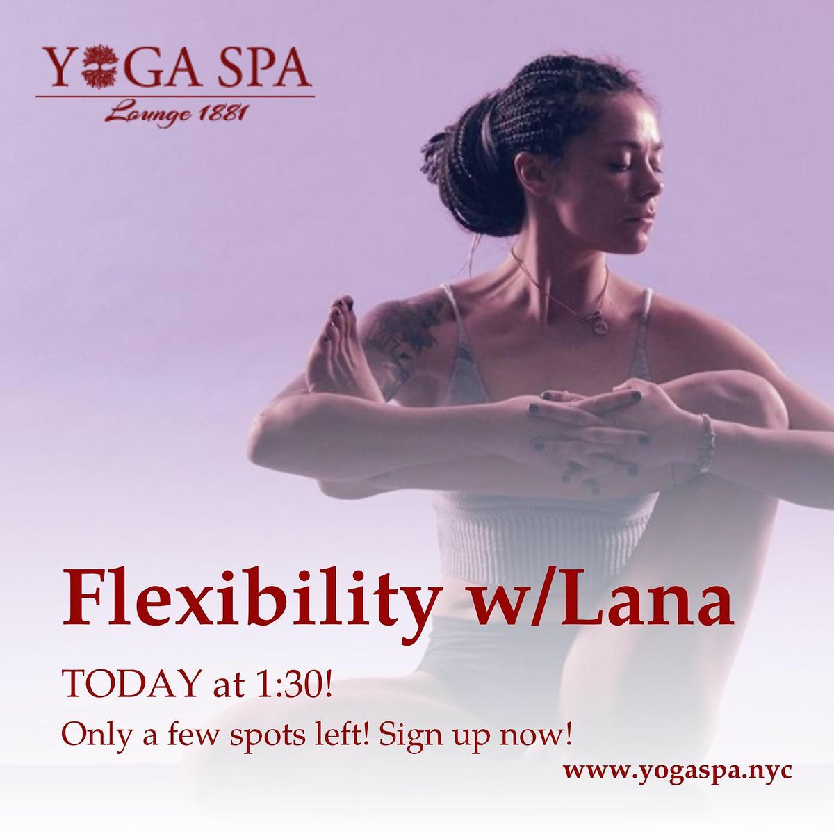 Our new specialty class today with Lana  has a few spots left! Sign up now and join us for a special #Flexibility class with Lana!!
#yoga #stretching #selfcare #vinyasa #yogalifestyle #nycyoga #valentinesyoga #specialclass #yogalife #yoganyc #destress #couplesyoga #treaturself