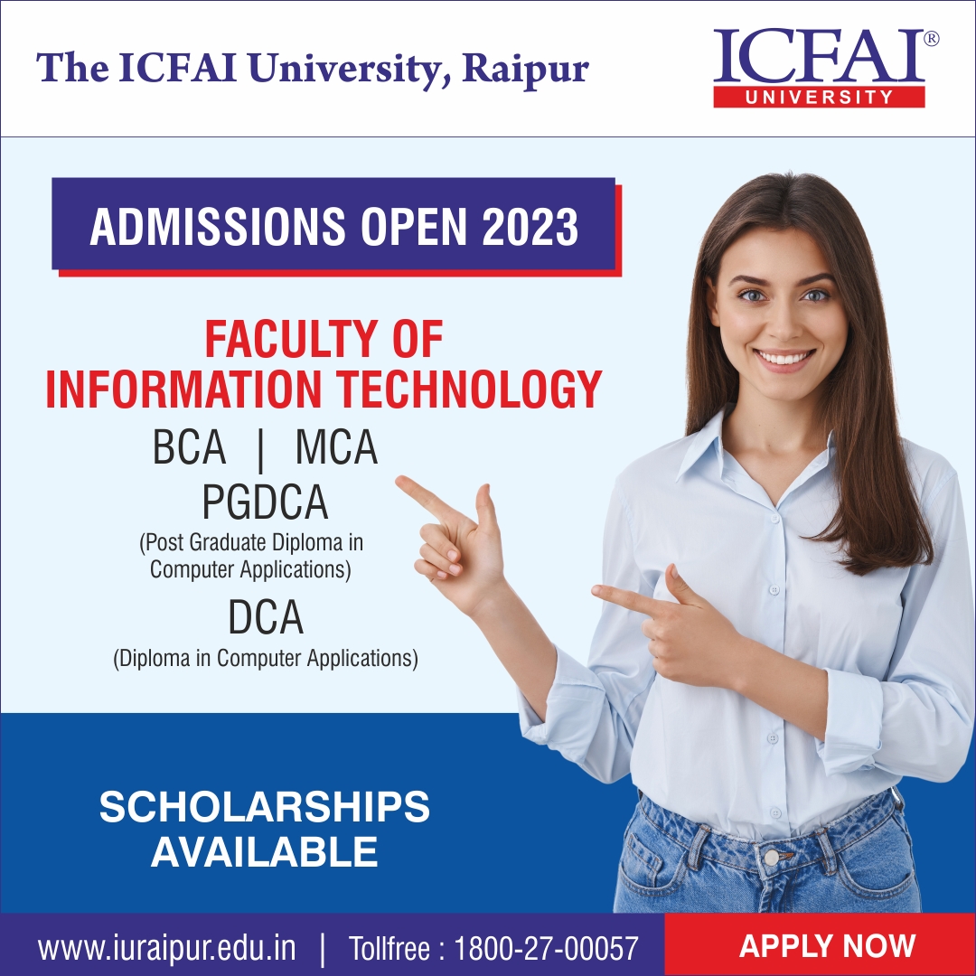 icfairaipur's tweet photo. The ICFAI University, Raipur Offers BCA, MCA, PGDCA, and DCA campus - based programs 2023.
Excellent Placement records with various Scholarship schemes. Apply Today!: https://t.co/AVZloQFYL5
#ICFAIUniversity #Raipur #BCA #MCA #PGDCA #DCA #CampusPrograms #PlacementRecords https://t.co/dsDu3f0M12