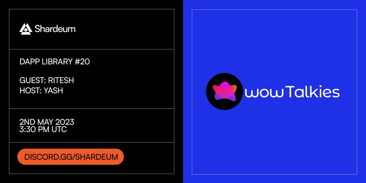 letsbuildweb3's tweet image. #DappLibrary #20: @TalkiesWow
 
@yashjhade meets @RiteshKant3 to discuss a one-of-its-kind fan engagement platform on @shardeum where fans can earn rewards in an engage-to-earn model

Tune in today at 3:30 PM UTC! #BuildWeb3 🚀

🔗 discord.gg/shardeum
