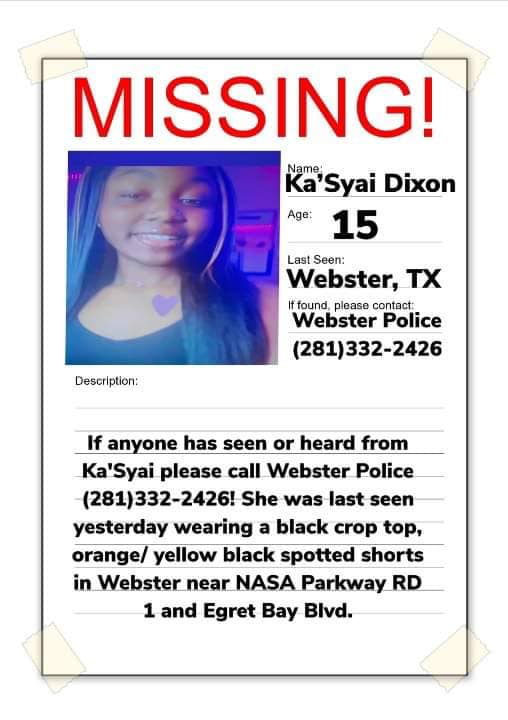 MarciaInTexas's tweet photo. #MissingChild #WebsterTX  
Last seen April 30, 2023 https://t.co/yrTokT7EpZ