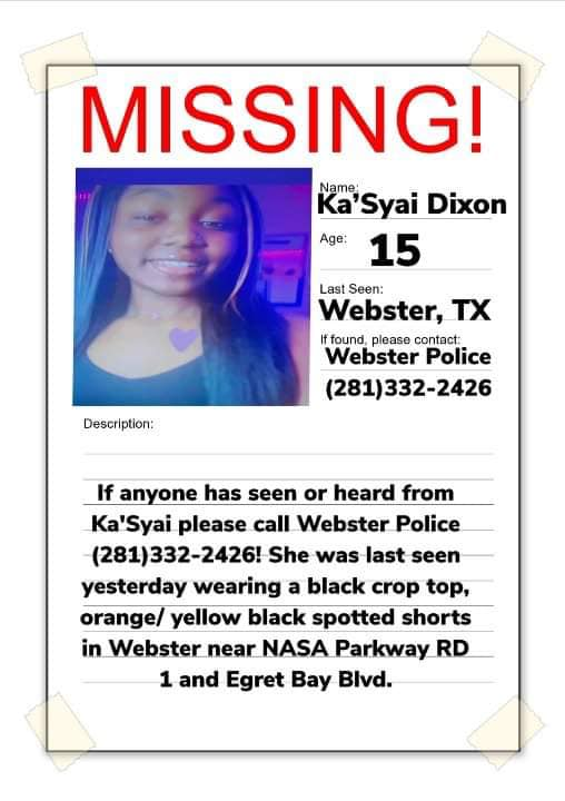 #MissingChild #WebsterTX  
Last seen April 30, 2023