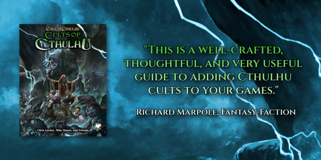 Today <a href="/RMarpole/">Richard Marpole 🇺🇦</a> reviews <a href="/Chaosium_Inc/">Chaosium</a>'s Cults of Cthulhu supplement for the Call of Cthulhu #tabletop #rpg, written by <a href="/mrchrislackey/">chris lackey</a> &amp; <a href="/mikemason/">Mike Mason</a>! - JI 🐉

"This is a well-crafted, thoughtful, and very useful guide to adding Cthulhu cults to your games."

fantasy-faction.com/2023/cults-of-…