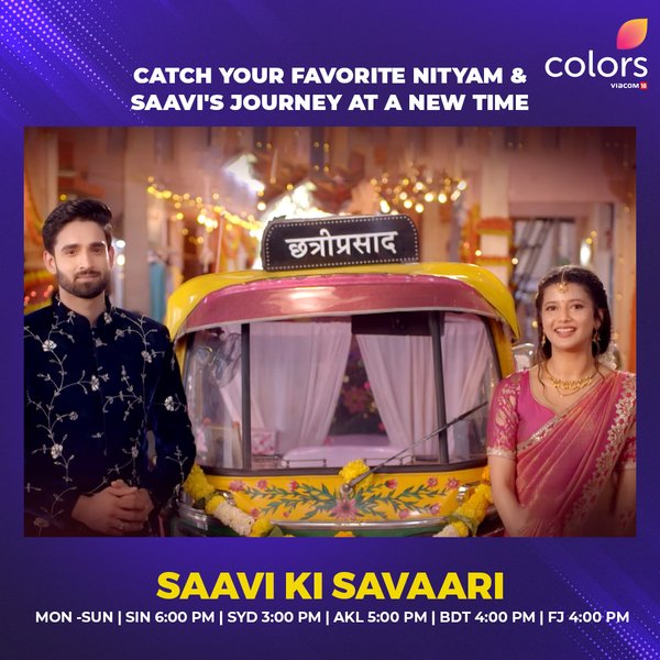 ColorsApac's tweet photo. Join Nityam and Saavi as they embark on a new adventure at a different time.

Watch #SaaviKiSavaari, MON -SUN | SIN 6:00 PM | SYD 3:00 PM | AKL 5:00 PM | BDT 4:00 PM | FJ 4:00 PM
#SKS #ColorsAPAC #ColorsTV https://t.co/zcCyElc6A1