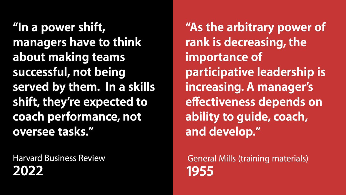 MicheleZanini's tweet photo. Here's a good marker of just how little progress has been made on the "future of leadership." 

When a recent HBR feature story is as avant-garde as workshop materials put together by a cereal company ~80 year ago, you get a glimpse of the giant time warp we've been stuck in. https://t.co/tJxlWiWJ9N