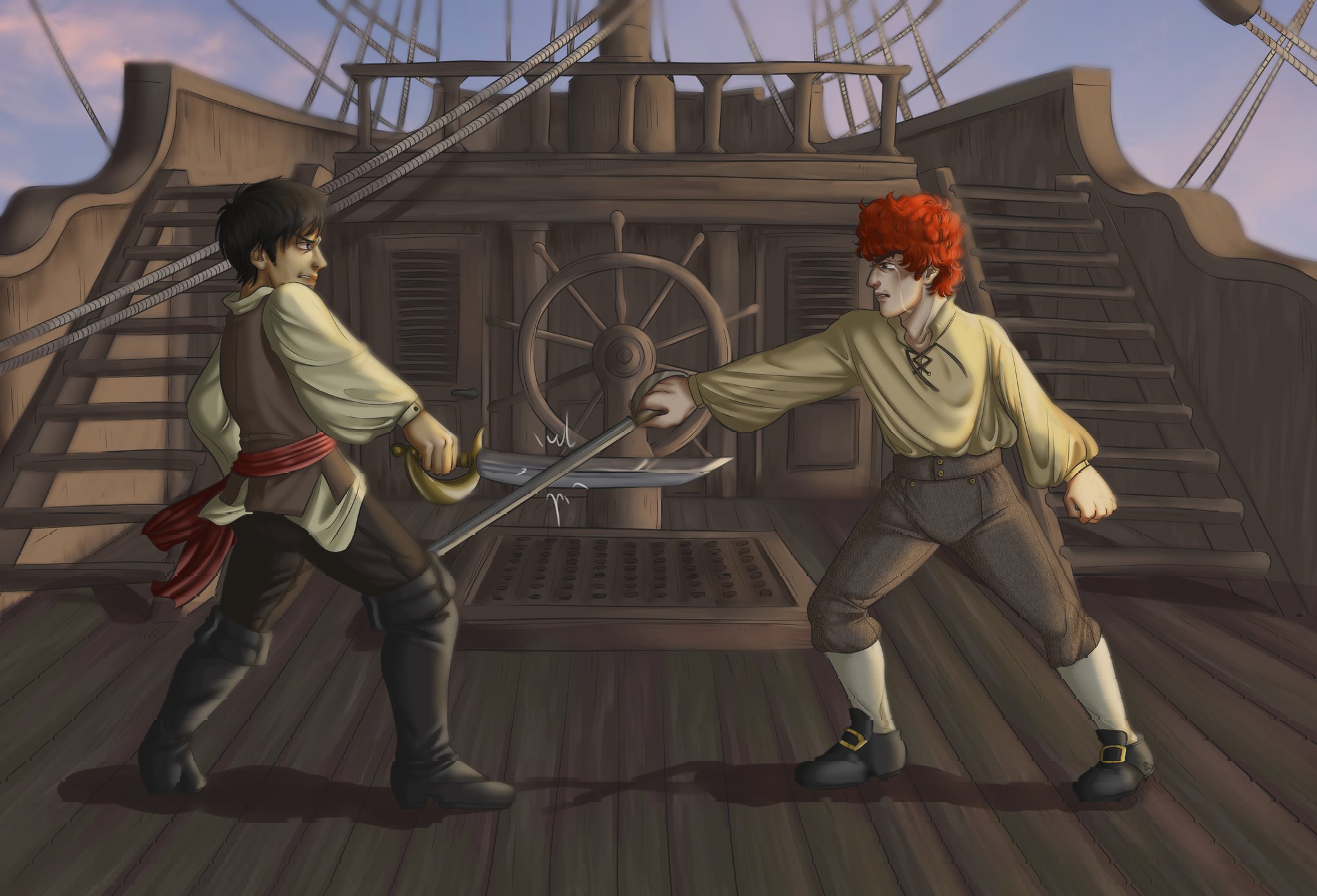 Fan art of Stan and Kyle's sword fight, in full colour.