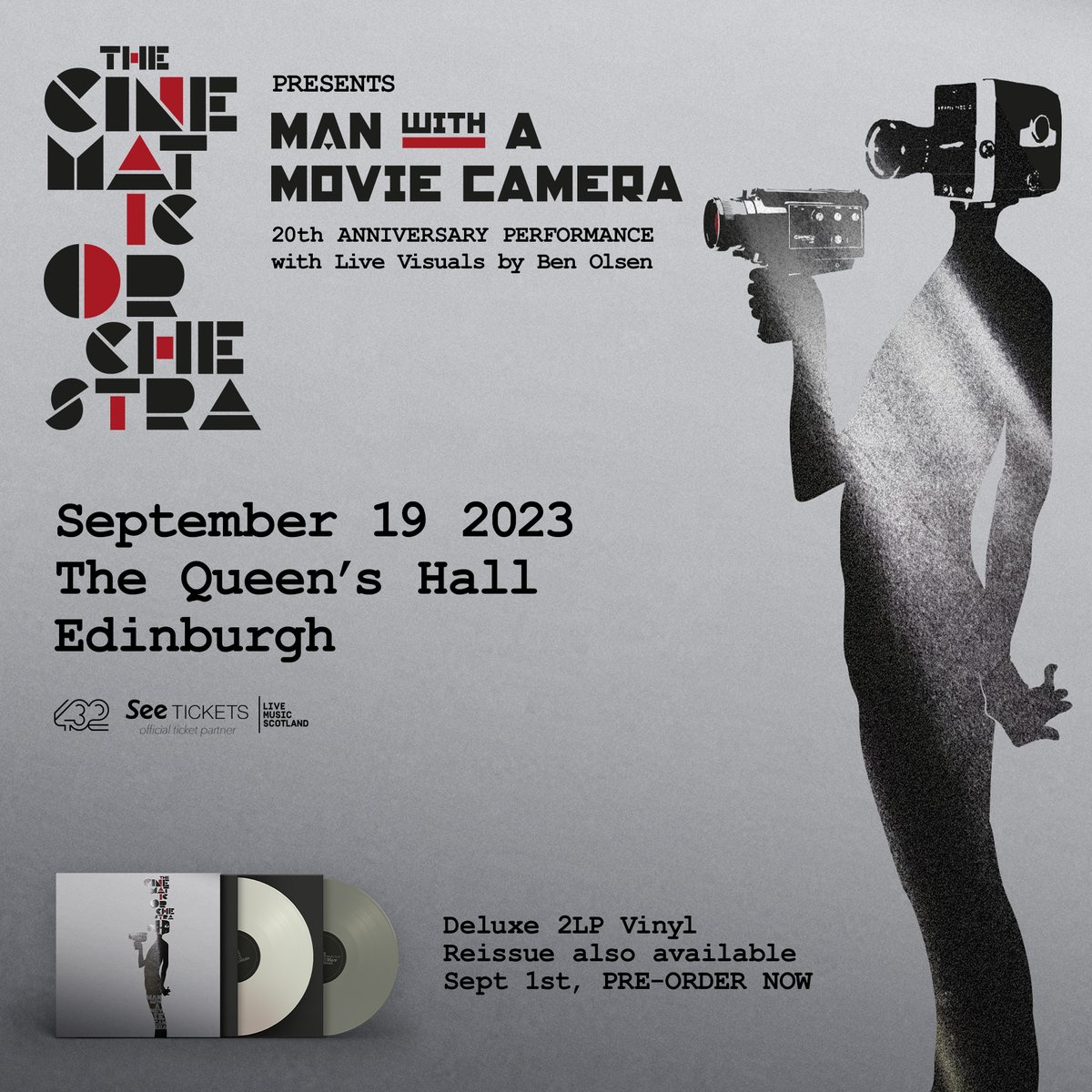 NEW SHOW🚨 Delighted to welcome the The Cinematic Orchestra to The Queen's Hall, Edinburgh as part of their 20th Anniversary Tour of 'Man With a Movie Camera' 🎥

Sep 19th 2023 | Tickets on sale 10am Friday! bit.ly/3LdM3va
Event details📅: fb.me/e/w83wZ5GD