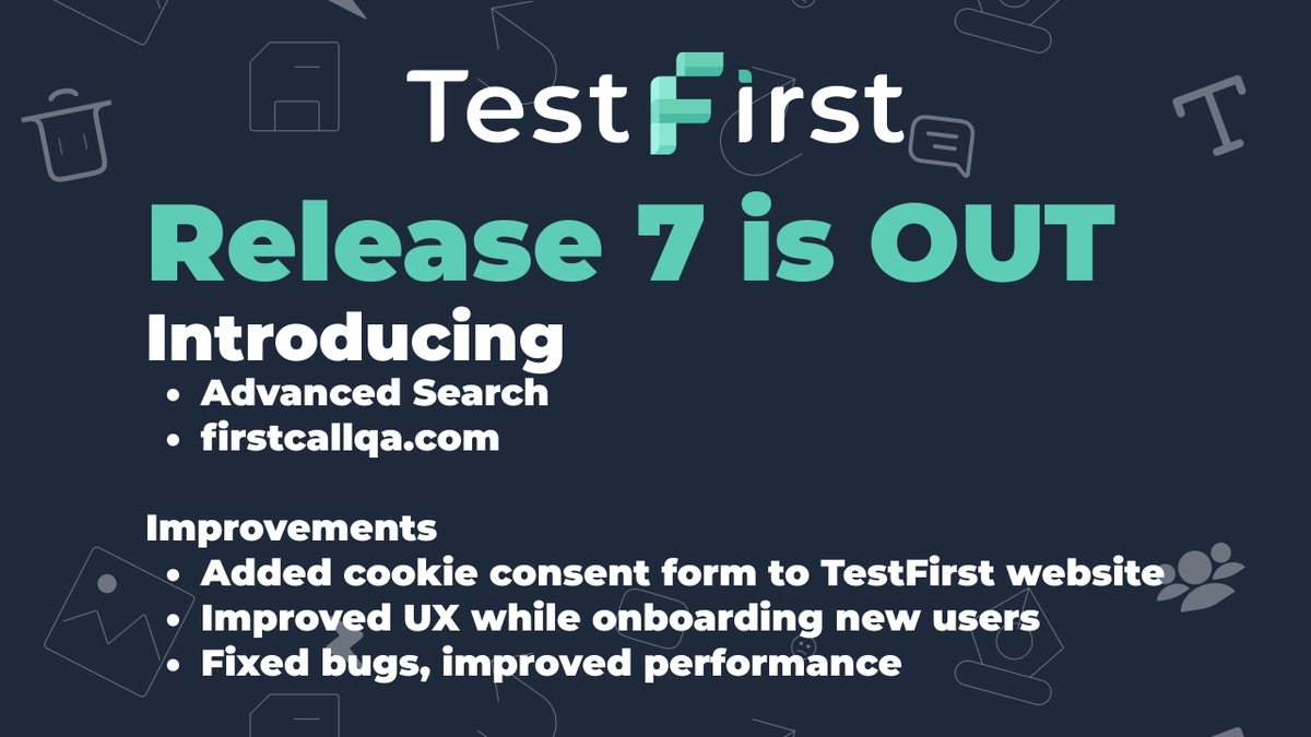 testfirst_'s tweet photo. TestFirst's 7th Release is out where we introduce Advanced Search functionality with markdown support.

Full release notes: https://t.co/T9YfhJ4Hh9
#TestFirstReleaseNo7 #TestFirstRelease #TestFirst https://t.co/1WyjjeDkc2
