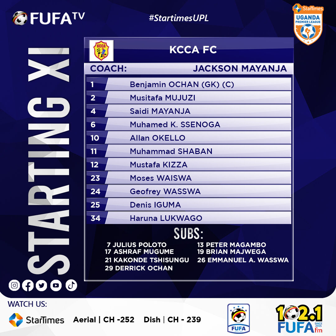 fufatv1's tweet image. #LineUps | KCCA vs. Onduparaka

#KCCOND | #StarTimesUPL
#HomeOfUgandanSport
