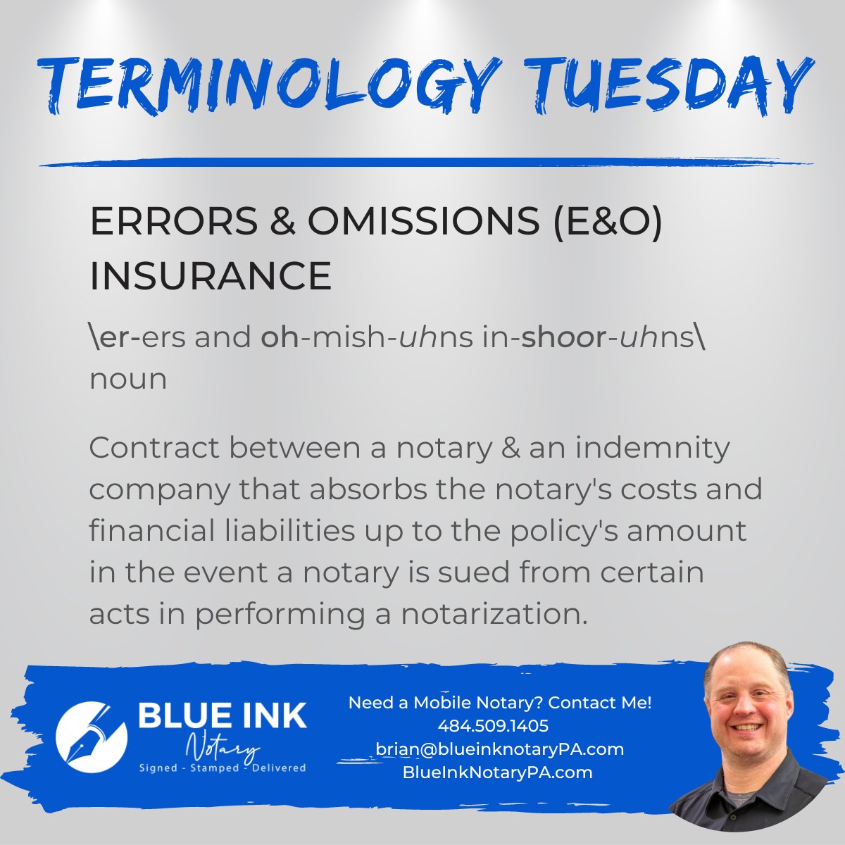 BlueInkNotaryPA's tweet image. A couple weeks back we reviewed one type of insurance notaries carry.

This week's Terminology Tuesday looks at another.

Read on to learn about notary E&amp;amp;O insurance.

#terminologytuesday #notaryterms #Errorsandomissionsinsurance #EandoO #mobilenotary #notary #notarypublic