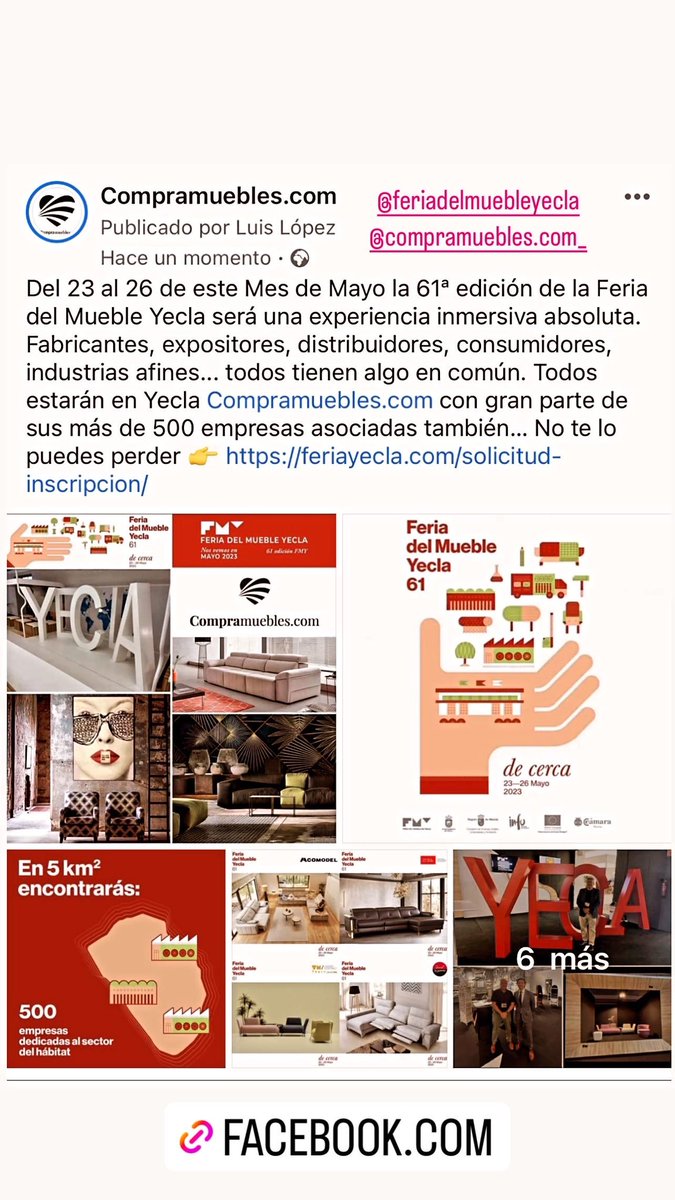 Compramuebles1's tweet photo. 👉23 al 26 de Mayo la 61ª edición de Feria del Mueble Yecla será una experiencia inmersiva absoluta.
Fabricantes, expositores, distribuidores, consumidores, industrias afines... todos tienen algo en común. Todos estarán en Yecla https://t.co/6puNzTqspJ  👉 https://t.co/UJqZ5H2HlH https://t.co/3P0byxJjgM