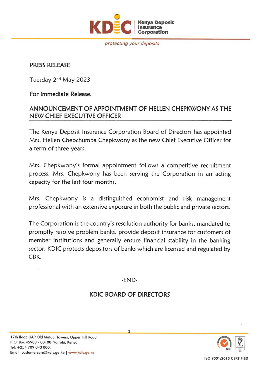 Appointment of our new Chief Executive Officer #BankResolution #Depositinsurance #Financialstability
