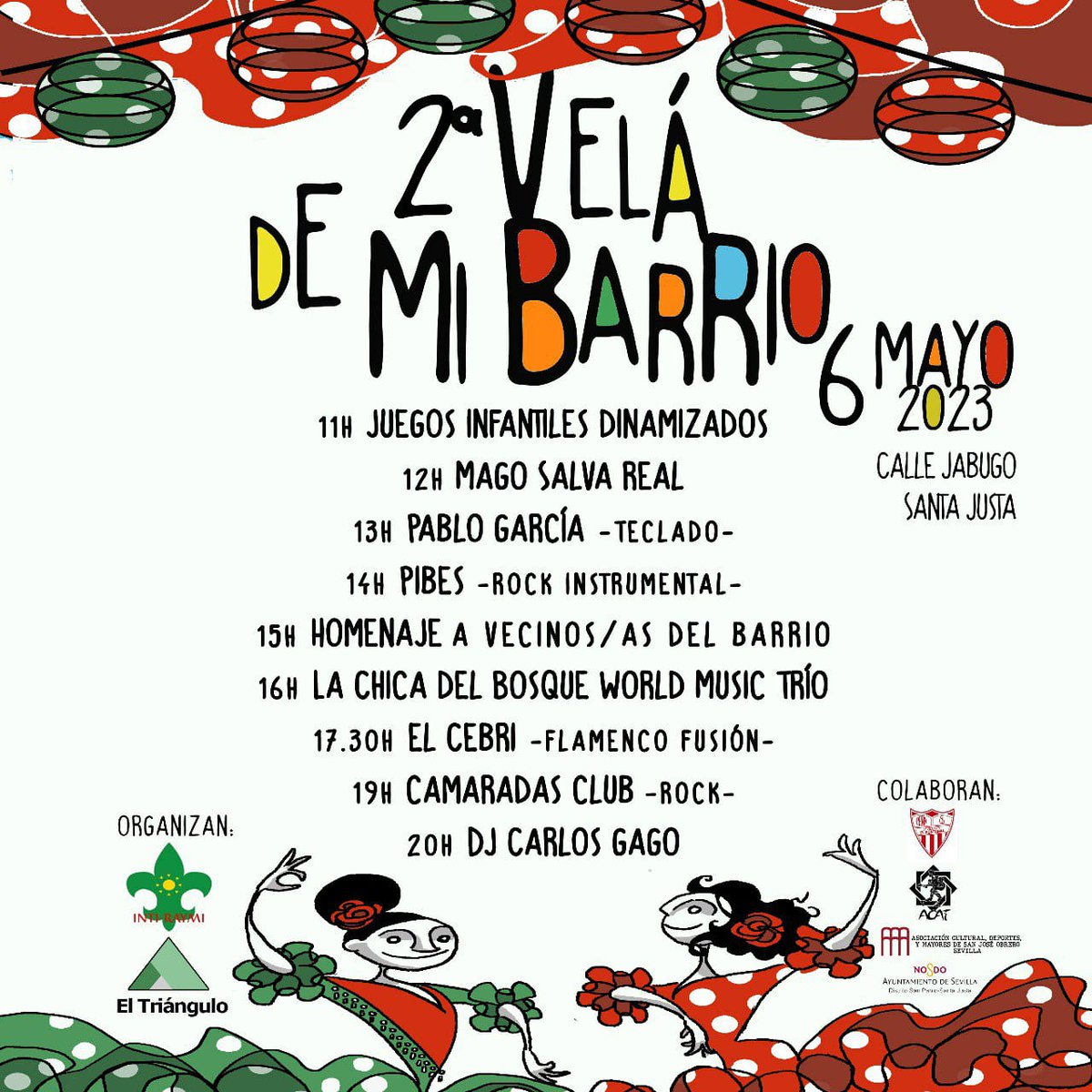 Solo queda una semana para La Velá de Mi Barrio. El 6 de mayo en la calle Jabugo desde las 11 h. <a href="/avveltriangulo/">AVV El Triángulo</a> <a href="/al_ampa/">Ampa Al Andalus (CEIP AL-ANDALUS Sevilla)</a> <a href="/alehmzxcf/">ale</a> <a href="/edmontesinos1/">Eduard Montesinos Ciuró</a> @jaimejover <a href="/MariaBarreroR/">María Barrero</a> <a href="/dhijon/">David Hijón</a> <a href="/sahefer/">Sandra Heredia Fernández</a> <a href="/csoalaleona/">CSOA La Leona</a> <a href="/silvinamceleste/">Silvina Celeste</a> <a href="/Curro_Cuberos/">Curro Cuberos ۞ 🇵🇸</a> <a href="/RubenSanchezTW/">Rubén Sánchez</a> <a href="/PastoriFiligran/">Pastori Filigrana</a>