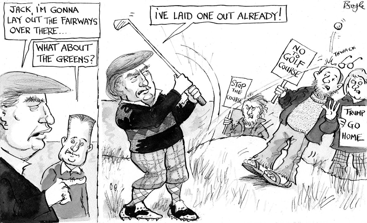 Donald #Trump is back in Scotland visiting his golf courses. Here's a cartoon I did for <a href="/edinburghpaper/">Edinburgh Evening News</a> when he first appeared in 2006 at Menie estate in Aberdeenshire