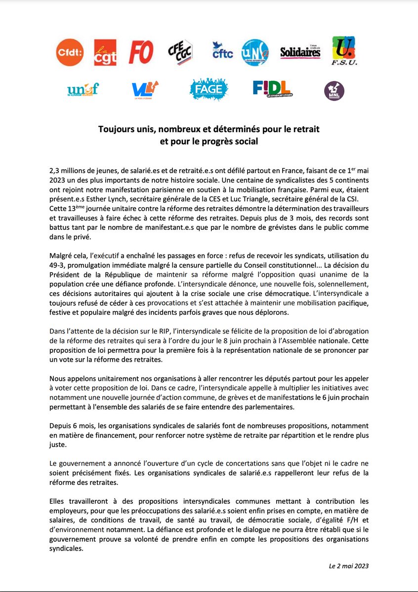 SgenRechPIDFEst's tweet photo. [RETRAIT R��FORME RETRAITES] Prochaine journée nationale d'action le 6 juin (communiqué intersyndicale). D'ici là on continue parce que #64AnsCestToujoursNon #43AnnuitesCestTrop https://t.co/71KvHRBxJK