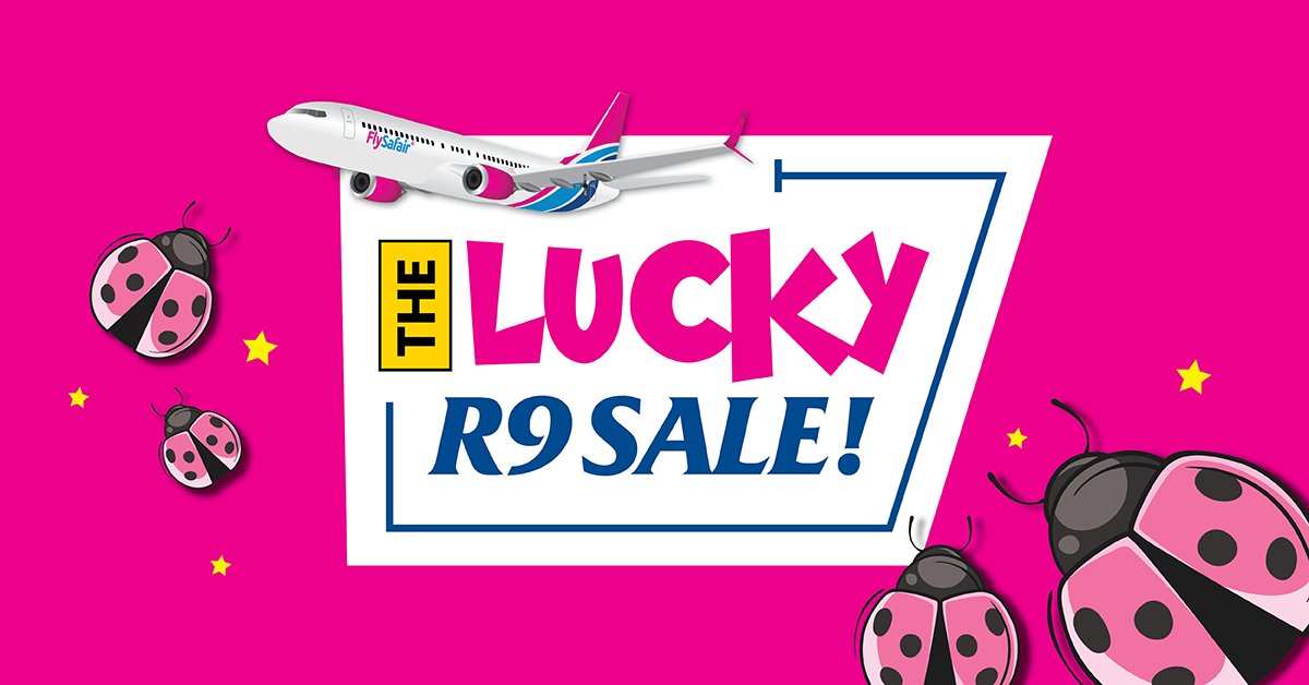 SURPRISE! Tomorrow is the big day… Our Lucky R9 Sale starts tomorrow at 9 am, where you’ll get to snatch up your share of 50 000 R9 flights. 

Get to flysafair.co.za at 9 am tomorrow or earlier, and try your luck!