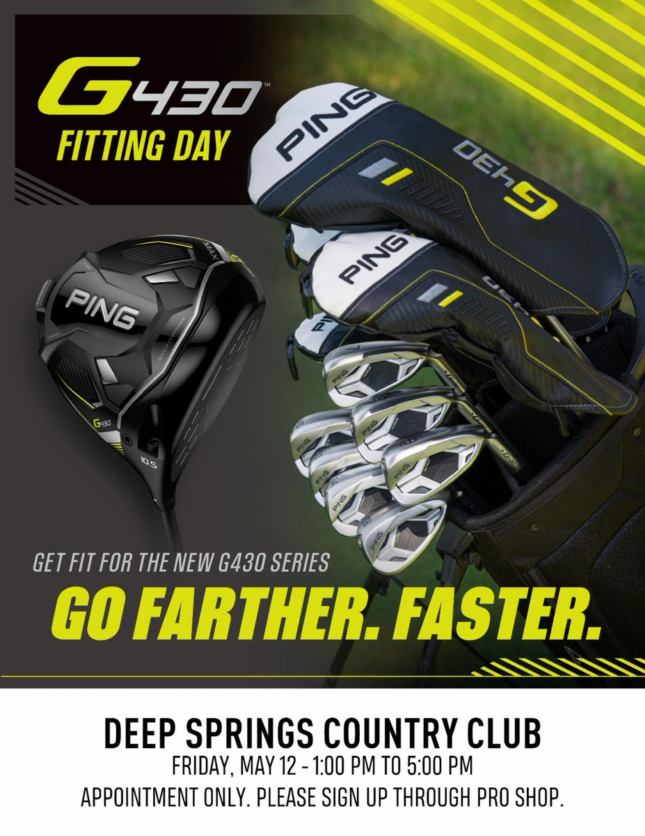 Coming to #deepspringsclub Fri, May 12 from 1-5pm Reserve your spot with the Pro Shop at 336-427-0950. GET FIT TODAY. YOU'LL BE BETTER FOR IT! U come away w/ the exact club specifications that fit ur indiv swing 2 deliver the results ur looking 4. More: conta.cc/3HTfbXN
