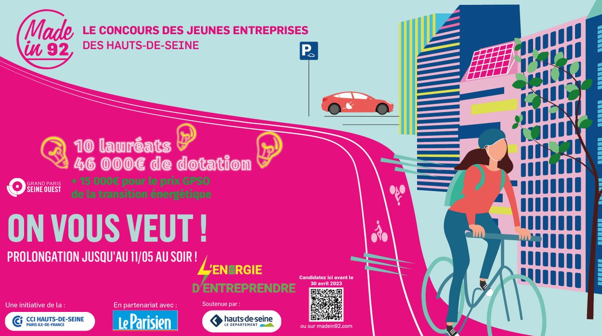 CCI_92's tweet image. 📌📅[ÉVÉNEMENT] ON VOUS VEUT ! #Madein92 | Prolongation des candidatures jusqu'au 11 Mai ! | Prix de l’Innovation Grand Paris Seine Ouest, placé sous le thème " L’Energie d’entreprendre" 

Inscrivez-vous à Made In 92 ici 👉 cciparisidf.fr/ljh9f4e