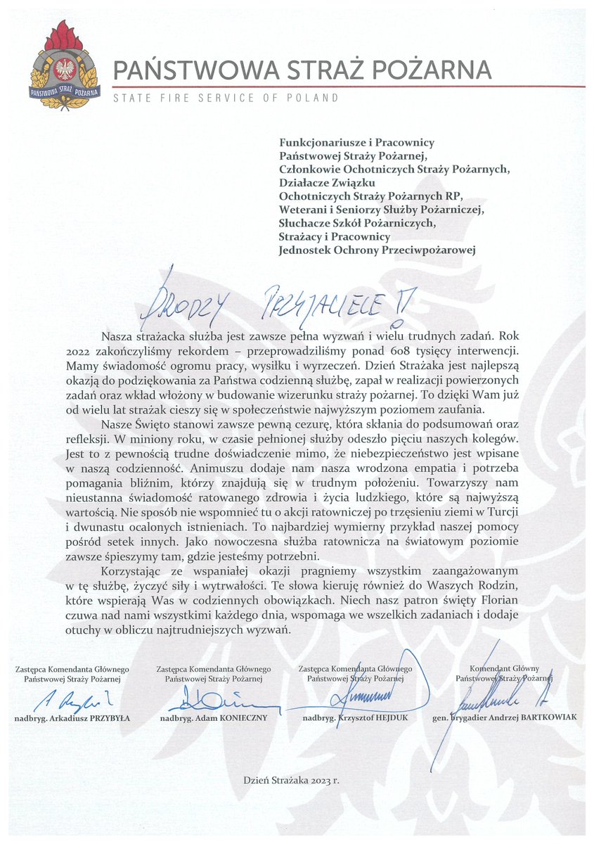 Życzenia Komendanta Głównego PSP z okazji Dnia Strażaka