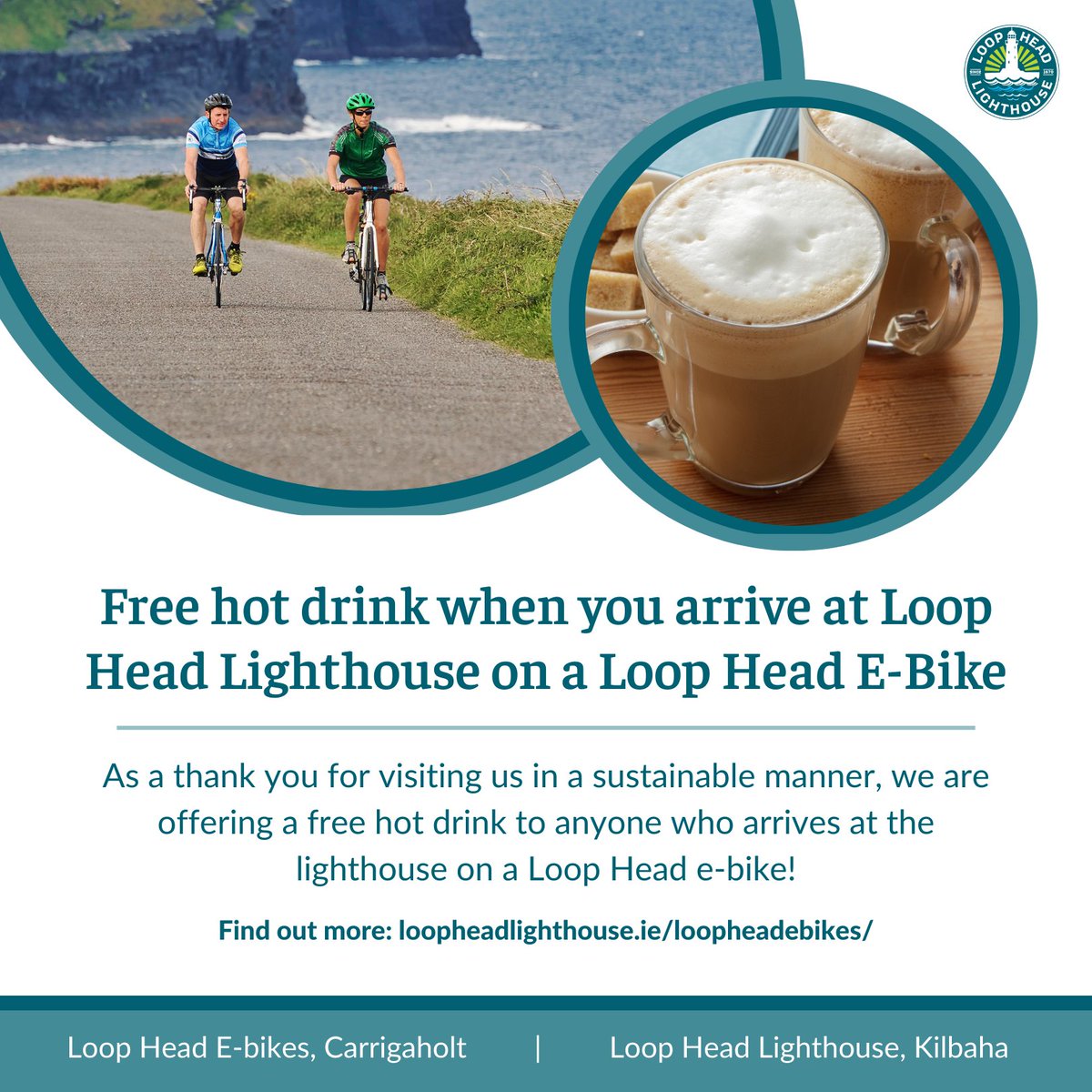 LoopHeadLH's tweet photo. As a thank you for visiting us in a sustainable manner, we are offering a free hot drink to anyone who arrives at the lighthouse on a Loop Head E-Bike! โ
Find out more and check out the route here: https://t.co/hTf3fH9uTs
#loophead #loopheadlighthouse #loopheadebikes https://t.co/N8SVDqtOxu