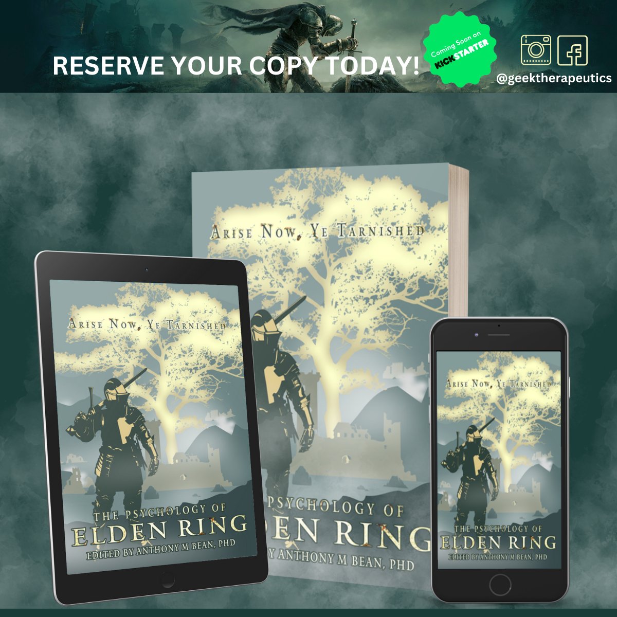 GeekTherapeutic's tweet photo. 📣📣📣 TODAY IS THE DAY!  📣 📣LIVE ON KICKSTARTER📣📣📣
The Psychology of Elden Ring: Arise Now, Ye Tarnished it LIVE, and we could not be more excited. https://t.co/1SDFAxxFf4 https://t.co/QXwbZq8L8s