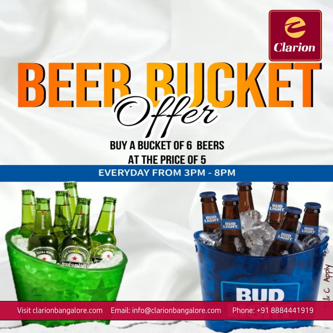 Check out the Beer Bucket offer at the scenic Lounge Bar - Over & Above at Clarion! Call +91 9606910024 #loungebar #yelahanka #yelahankanewtown #beerstagram #beer #friends4ever #bangalorenightlife