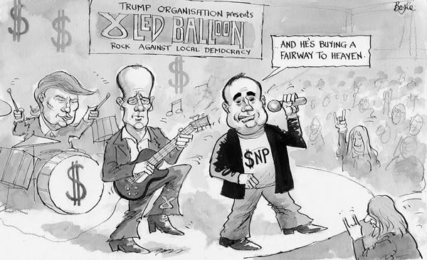 Donald Trump's original plan for a golf course in Aberdeenshire was rejected but after lobbying by <a href="/AlexSalmond/">Alex Salmond</a> and #JohnSwinney the decision was overturned and he got permission. Led Zeppelin played a one-off gig at the O2 arena in London #Trump #Scotland