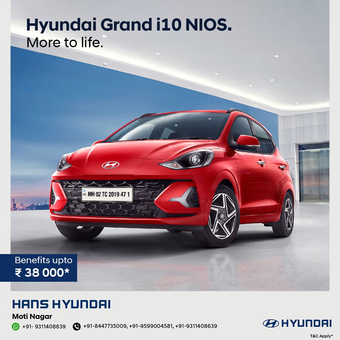 Say hello to the smart and sophisticated i10 #NIOS and save big at the same time! 🤑 Get benefits up to ₹38,000/-* when you buy now.

Visit- bit.ly/HyundaiCarBene…
Call us:-
#HansHyundai Moti Nagar - +91 84477-35009

#Caroffers #Hyundaicaroffer #Hyundai #i10NIOS #HyundaiIndia