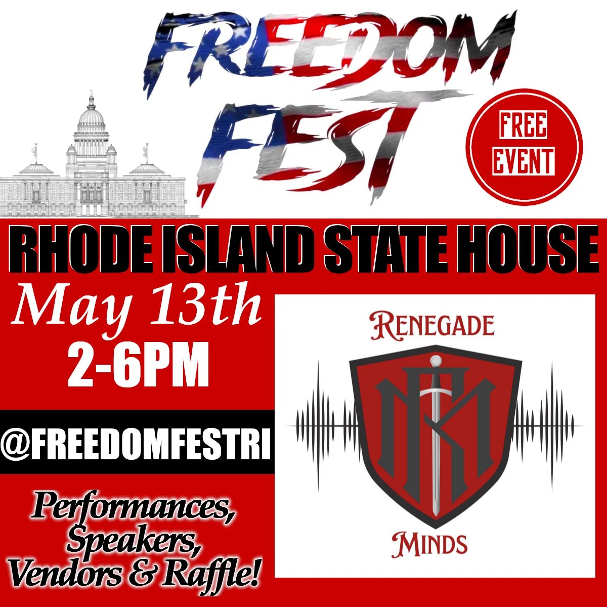 FreedomFestRI's tweet photo. Excited to announce that @Renegade_Minds will be at #FreedomFestRI ❤️

Stop by their table &amp; join us for goodies from local vendors, live performances, guest speakers &amp; raffles!

#RhodeIslandFreedomFest
#SaveRhodeIsland
#RhodeIsland
#Providence
#FreeEvent
#PVD https://t.co/4NbAeylKxq