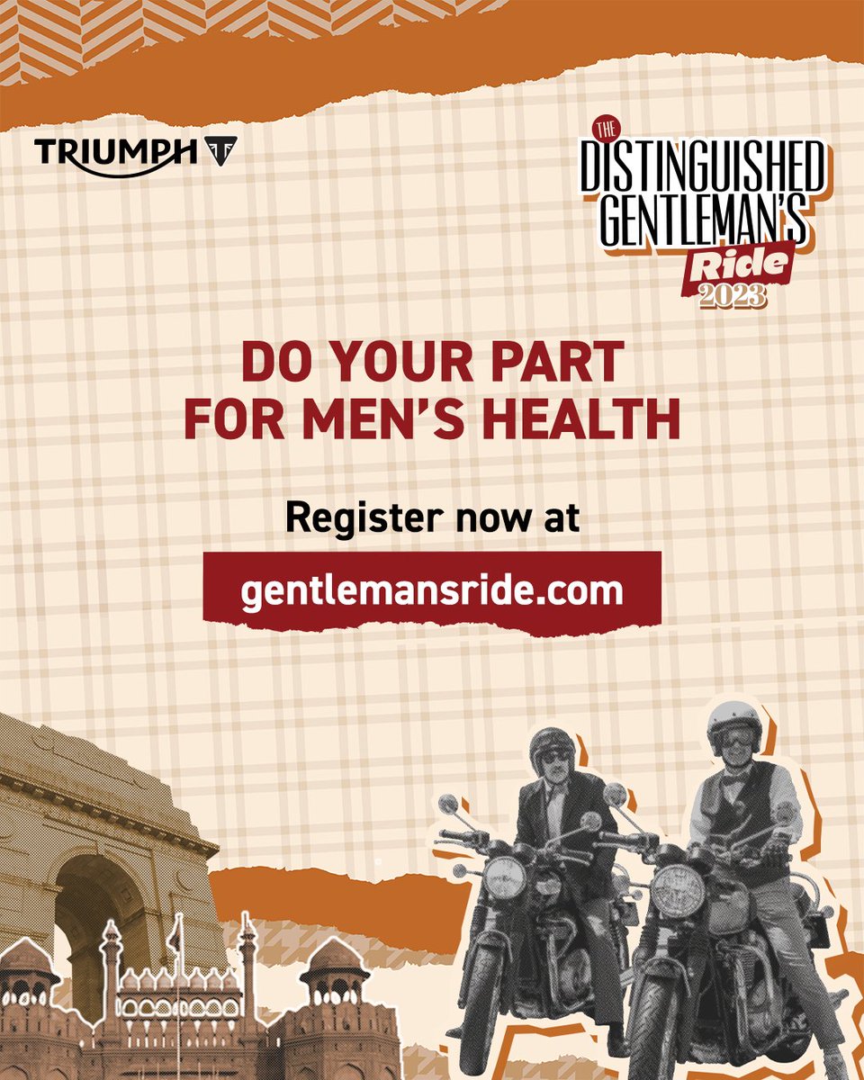 IndiaTriumph's tweet photo. With the Distinguished Gentleman's Ride less than 3 weeks away, here's a reminder of one of the causes we ride for - Men's Mental Health. 

You're not in this ride alone.

https://t.co/jYM1cPIzgO

#DGR2023 #DGRIndia2023 #TriumphDGR #NotRidingSolo #GentlemansRide https://t.co/3QTe9TT0ZE