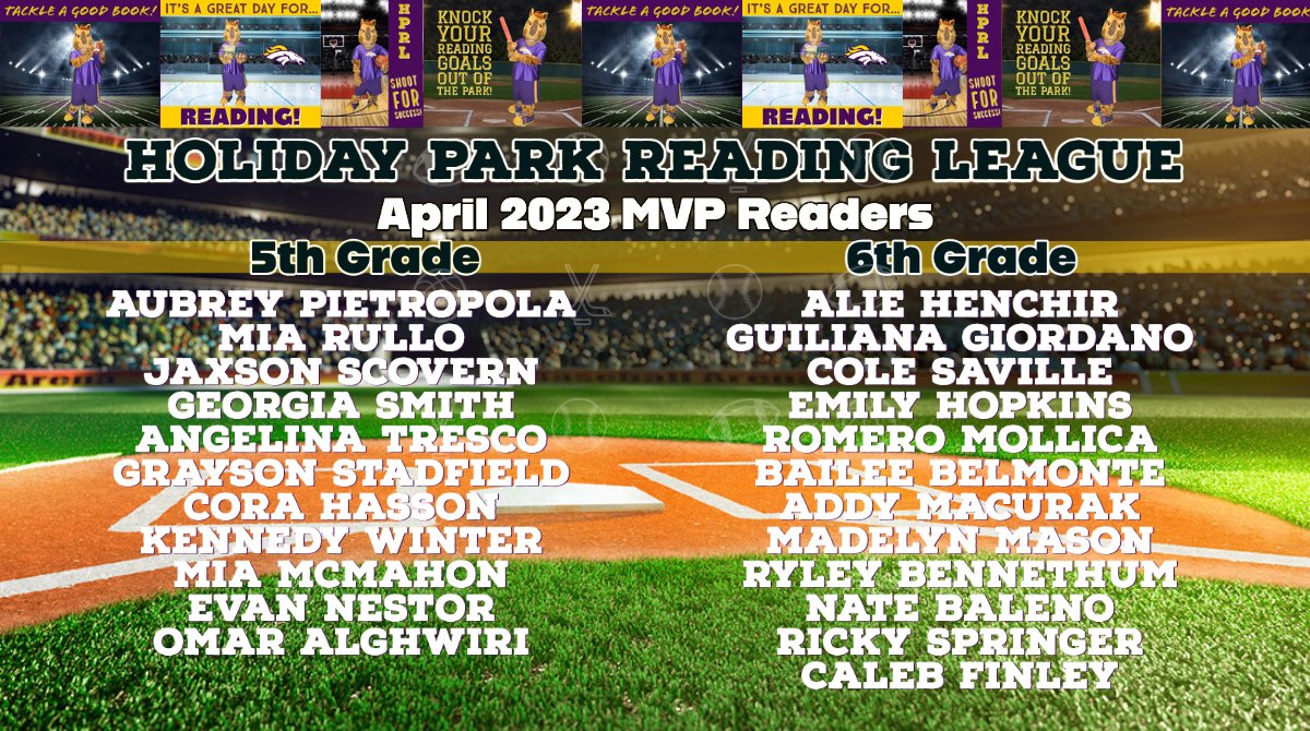 hprl_pbsd's tweet photo. ⚾️📚🏆Hitting our goals out of the park and announcing Holiday Park Reading League's April  2023 Homeroom MVPS! Please share the achievements of our amazing Holiday Park Reader Leaders! Work Hard! Dream Big HPI!🏆📚⚾️
@HPEPBSD @plumboroughsd @PlumTeachers https://t.co/bqKAJPUoez