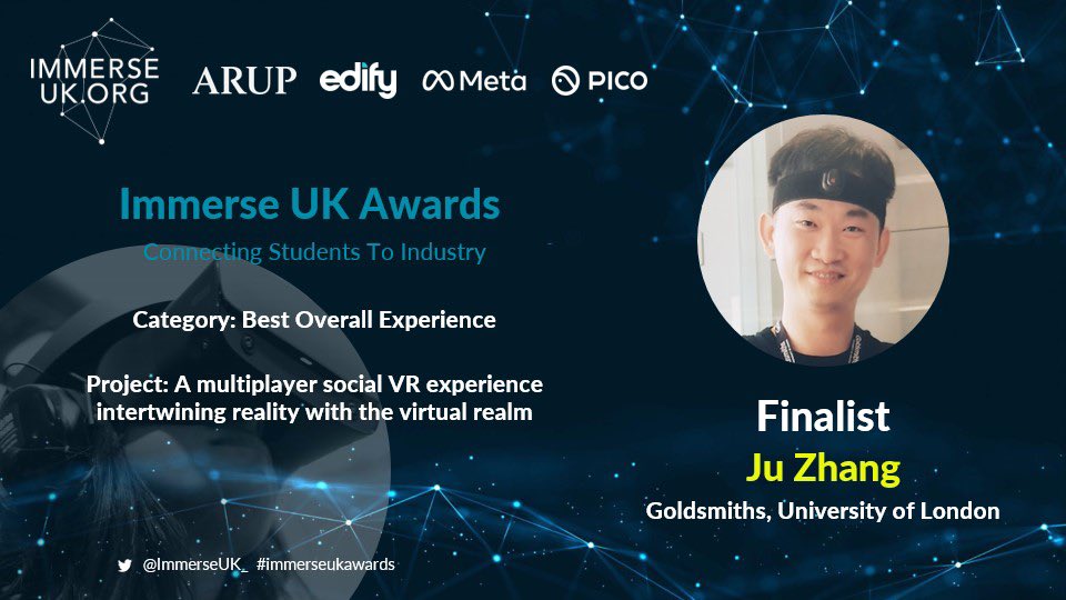 IUK_Immersive's tweet photo. Introducing our Top 10 #ImmerseUkAwards Finalists:

🏆BEST OVERALL EXPERIENCE

ELLIOT MANN
(@UniOfYork)
JU ZHANG 
(@GoldsmithsUoL)

Read more about their projects plus ticket info to the Awards Reception on 10 May: https://t.co/sbZhPnwq2U

#immersive #awards #vr https://t.co/krdmIKCYCv