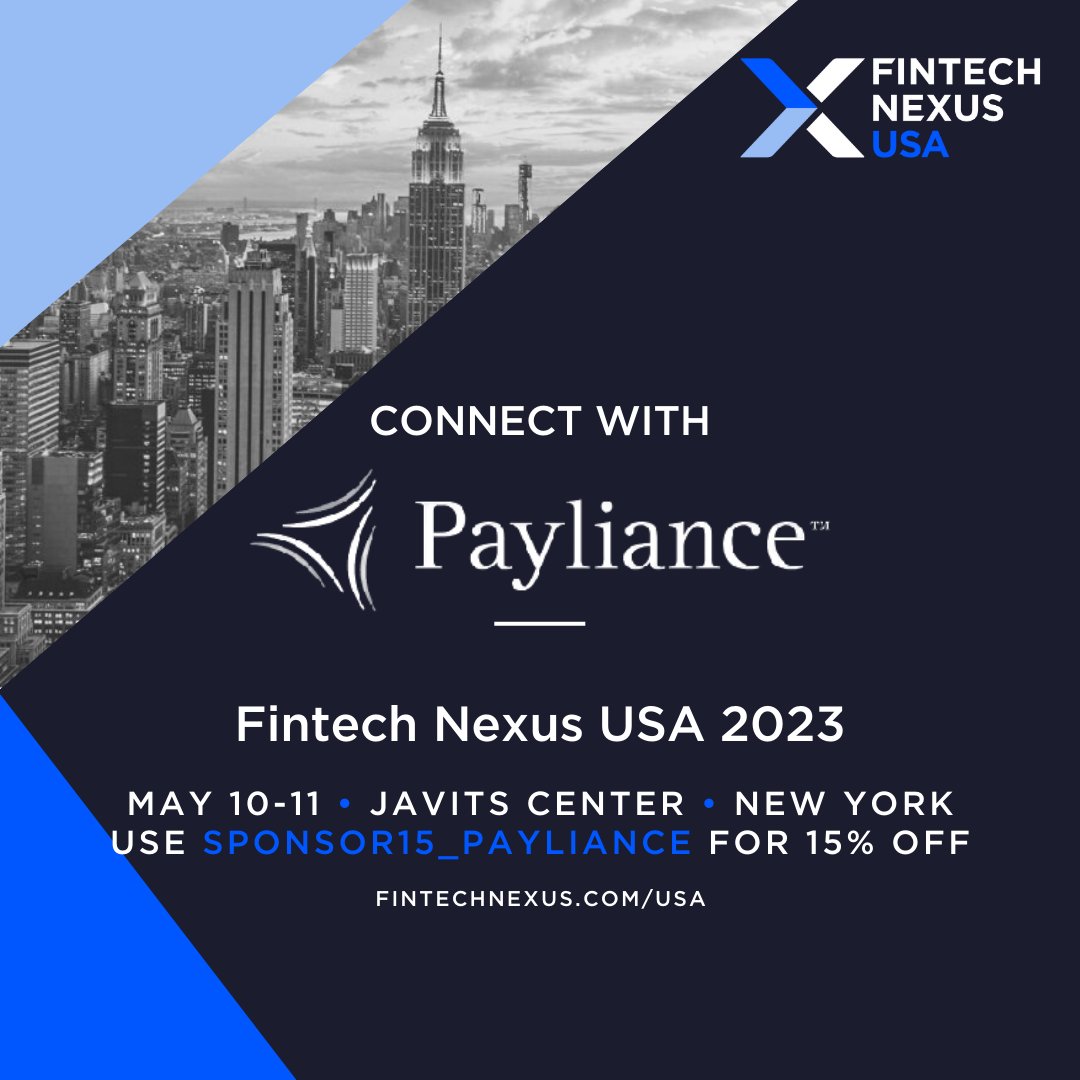 payliance's tweet photo. NEXT WEEK! Our team is looking forward to #FintechNexus #USA2023, the most highly anticipated #fintech event of the year! Save 15% on on your registration by using the promo code Sponsor15_Payliance.

https://t.co/9ISi8VeEk5 https://t.co/ClualQY084