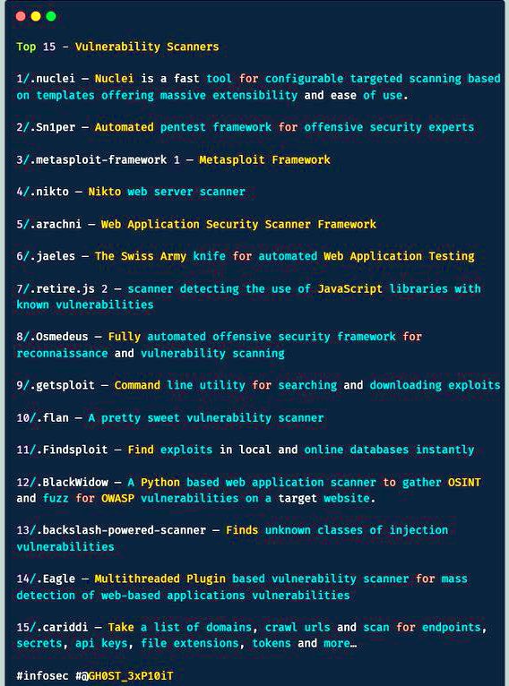 SecurityTrybe's tweet image. Top 15 Vulnerability Scanners 

#CyberAttack #cybersecurity #infosec #tech #Vulnerability
