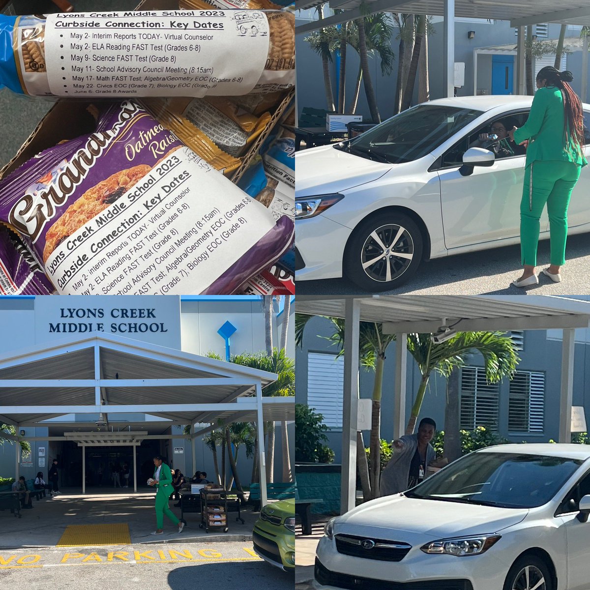 Curbside Connection- @LCMS_MS Staff greet parents at carline on Interim Report Days w/grade check reminder & a treat with upcoming parent dates (i.e. Testing & SAC). Communication & Positivity w/Parents are core to our vision 🏡 @DrFlem71 @stoddlapace @NoraRupert @BCPSLeadership