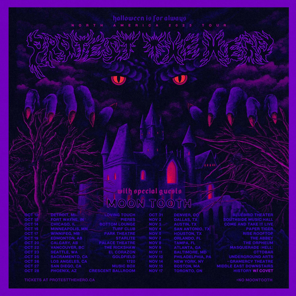 ProtestTheHero's tweet photo. PROTEST THE HERO PRESENTS: THE HALLOWEEN IS FOR ALWAYS TOUR!

We are touring North America this fall with @MoonTooth1 

@covettheband will join us as our special guest in Toronto on November 17th.

Tickets are on sale this Friday at 10 AM local. 

https://t.co/5GburBpXxO https://t.co/7waQ1nqIRe
