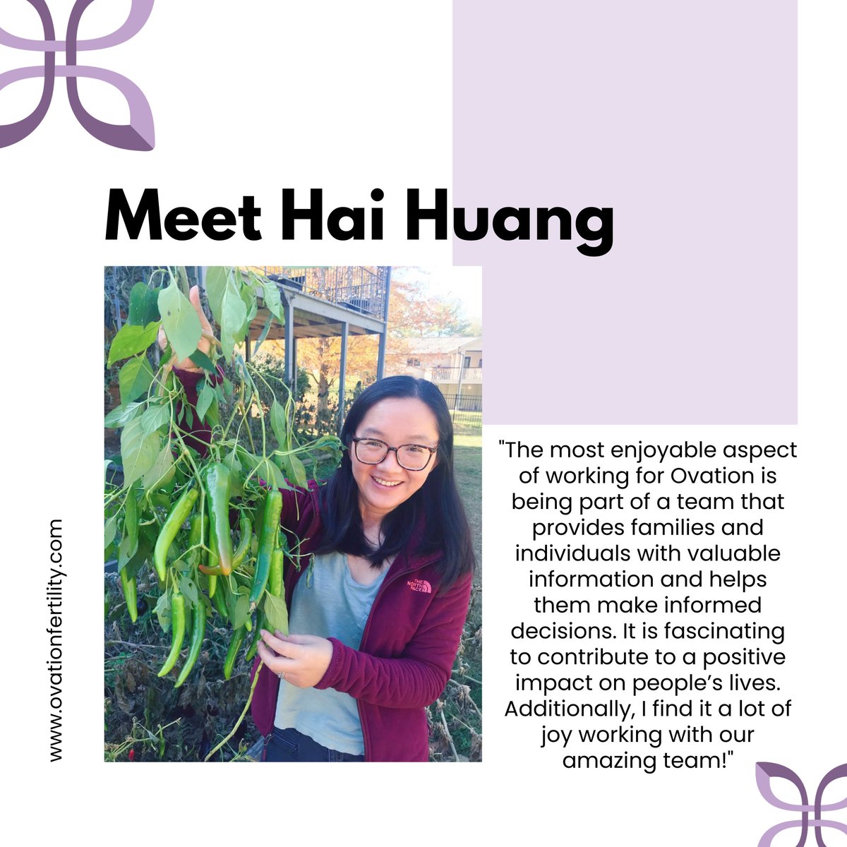 OvationFert's tweet photo. Hai Huang serves a key role in #OvationGenetics, connecting our partner #fertilityclinics, IVF labs and #geneticslab while managing logistics for complex testing cases. Learn more about our Senior Operations Coordinator today >> https://t.co/56E8vtMNbl
#OvationFertility #IVFLab https://t.co/z8nLRJa38B