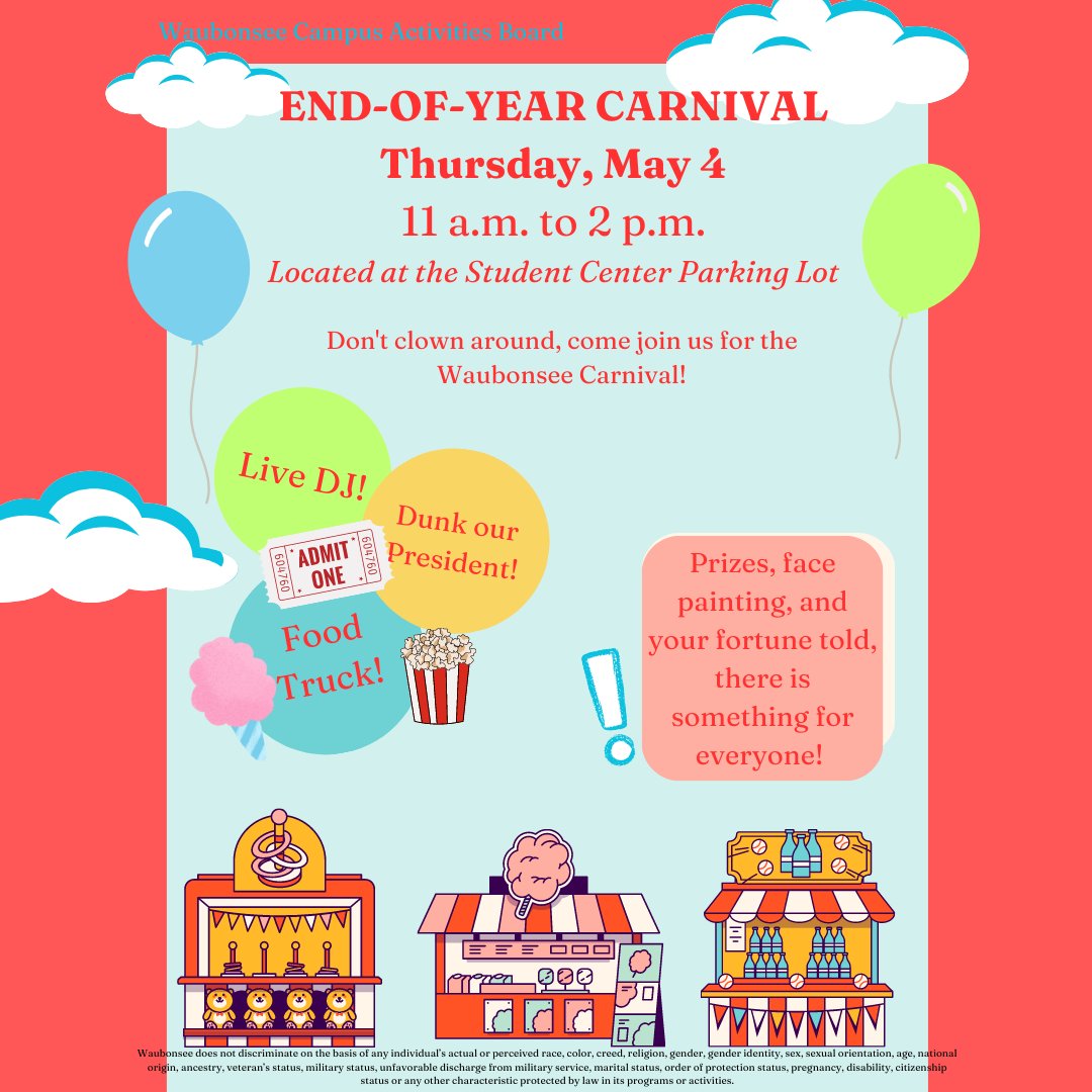 Come one come all! Thursday, May 4th 11 AM to 2 PM in the STC Parking Lot!

Featuring a DJ, Inflatable obstacle course, Food Truck, games, prizes, and a Dunk Tank featuring our president Dr. Knetl, Tim Betustaks from Athletics, and Jenny Becker from Money Matters!