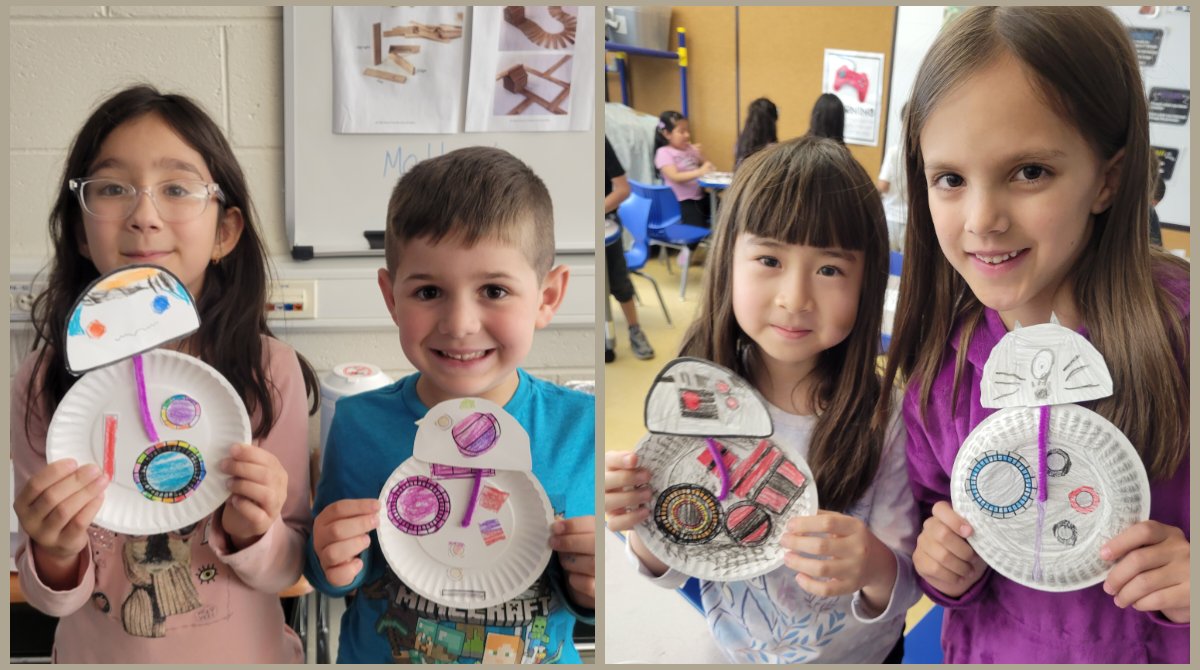 StemEmk's tweet photo. The force is strong with our 1sts! For #MayThe4th we learned how droids were made for #StarWars movies and built our own movable BB models w plates, wire, and paper! #STEM4Them @EWRSDK12 @NicoleFoulksEMK @mr_mtozzi https://t.co/Y18dXzt6kU