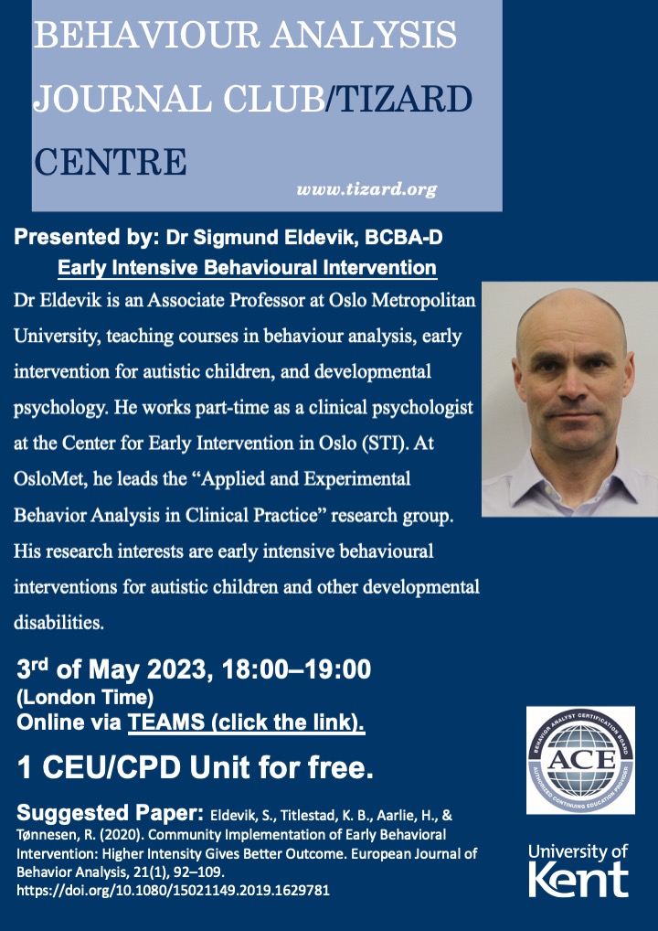 ThanosGR's tweet photo. Still places available for our online Journal Club TOMORROW with Dr. Eldevik discussing Early Intensive Behavioural Intervention. 3rd of May, 18:00–19:00 London time, via TEAMS. 1 CEU/CPD for free. To register: https://t.co/tZn9Wftfbk
#CEUs #CPD #EIBI https://t.co/JRh7QtR0zV