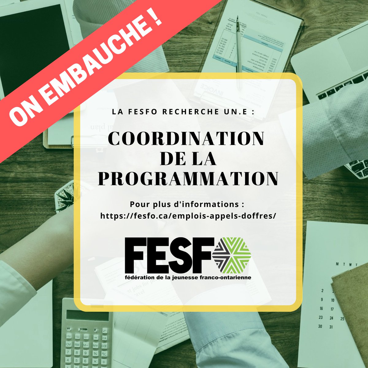 La FESFO recherche deux personnes pour se joindre à l'équipe ! 

Une coordination de la programmation et une coordination de la membriété.

Tente ta chance ! C'est ton moment de briller ✨

Pour plus d'infos, rends-toi sur le site fesfo.ca/emplois-appels…