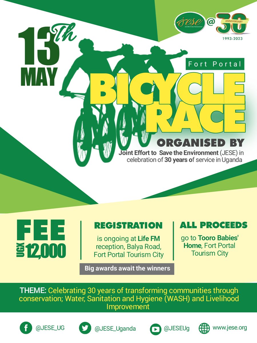 TooroNewsNet's tweet photo. Joint Effort to Save the Environment @JESE_Uganda has organised a bicycle race. A heifer among other prizes are up for grabs! #JESEAt30 https://t.co/9GgnpMcTRJ